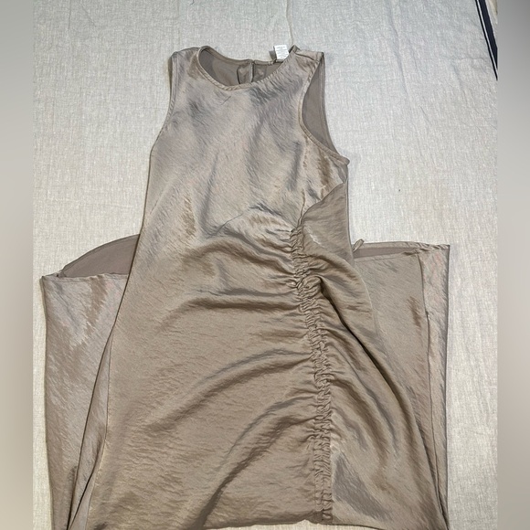 House of Harlow 1960 Tan and Gold Ruched Asymmetrical Maxi Dress - Picture 6 of 9